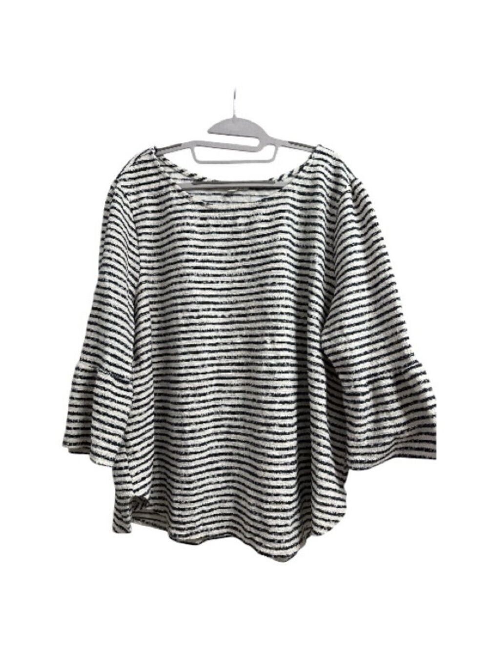 Green Envelope LA Striped Bell-Sleeve Dark Blue & White Top - Picture 2 of 8